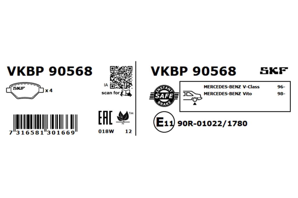 Jogo de 4 pastilhas de travão SKF ref. VKBP 90568